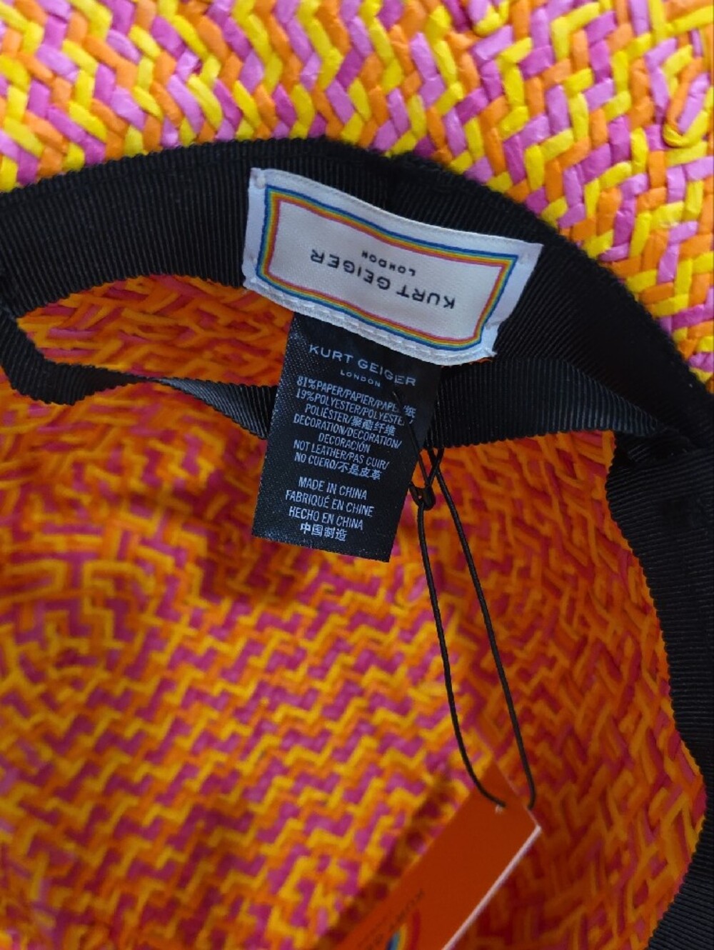 Kurt Geiger Pink and Yellow Woven Straw Hat - Picture 6 of 6